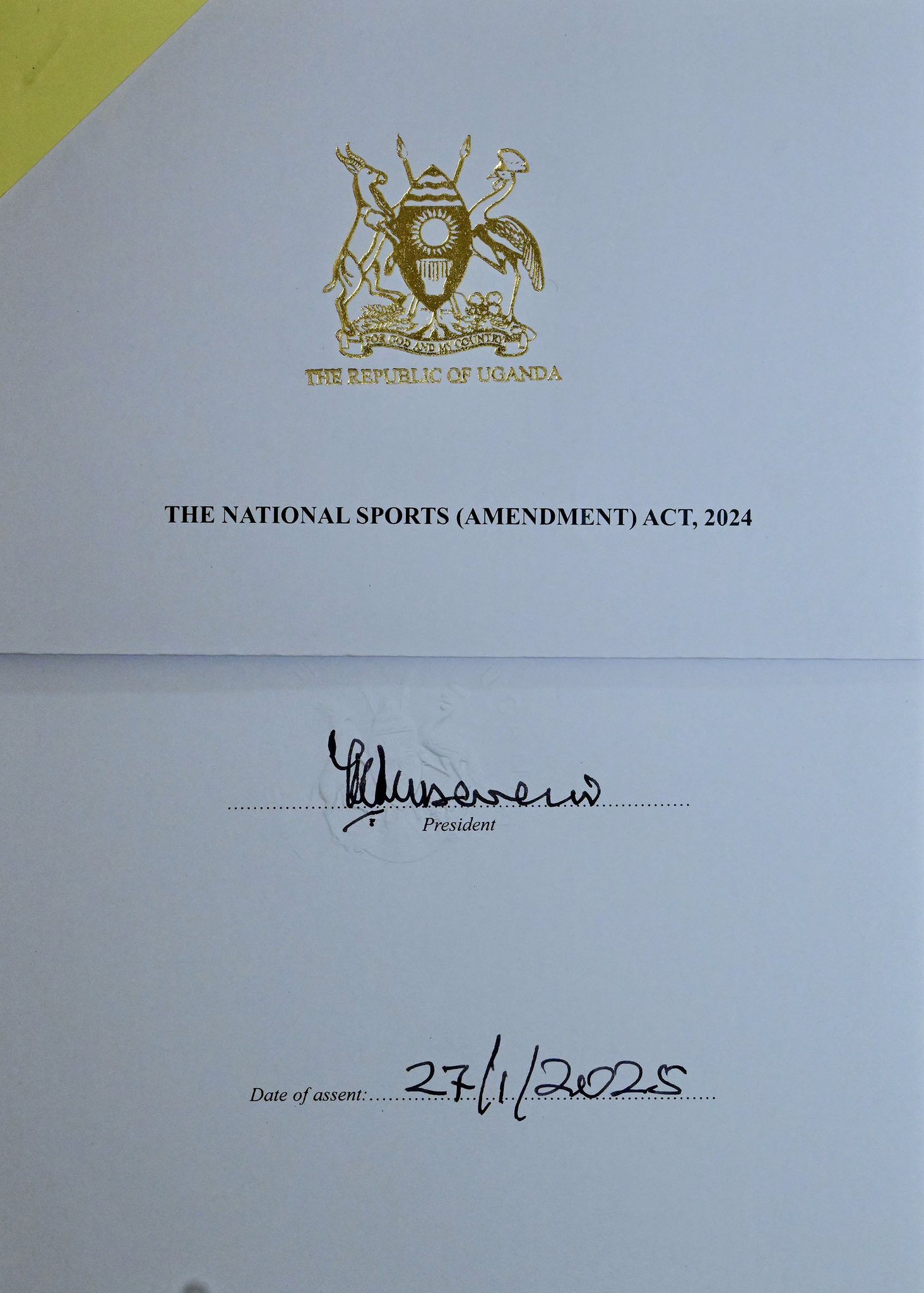 President Museveni Signs National Sports Amendment Bill, 2024 Into Law