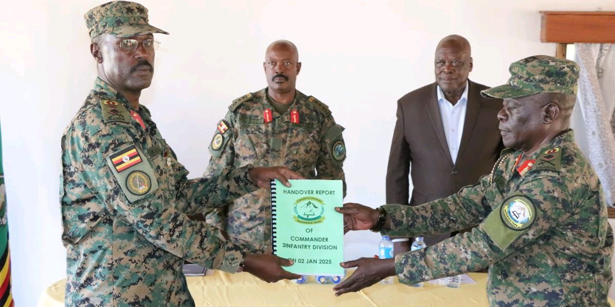 UPDF Maj Gen. Don Nabasa Hands Over Command Of 3 Infantry Division To Brig Gen Wilberforce Sserunkuma