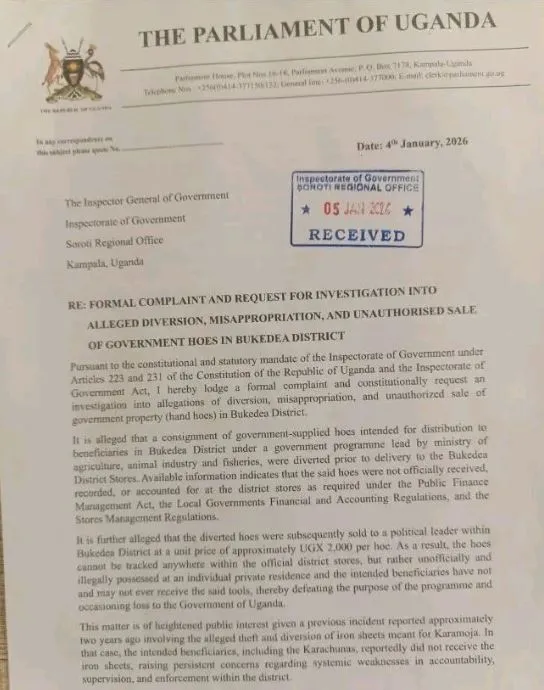 Parliament Orders IGG Probe Into Alleged Diversion Of Ugx. 20Bn Hand Hoes In Bukedea