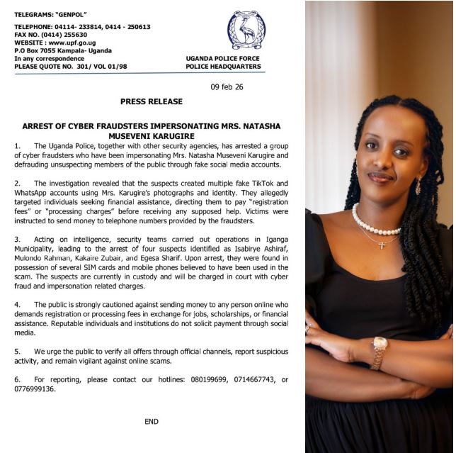 Four Arrested For Using First Daughter’s Name Natasha Karugire To Scam Job Seekers