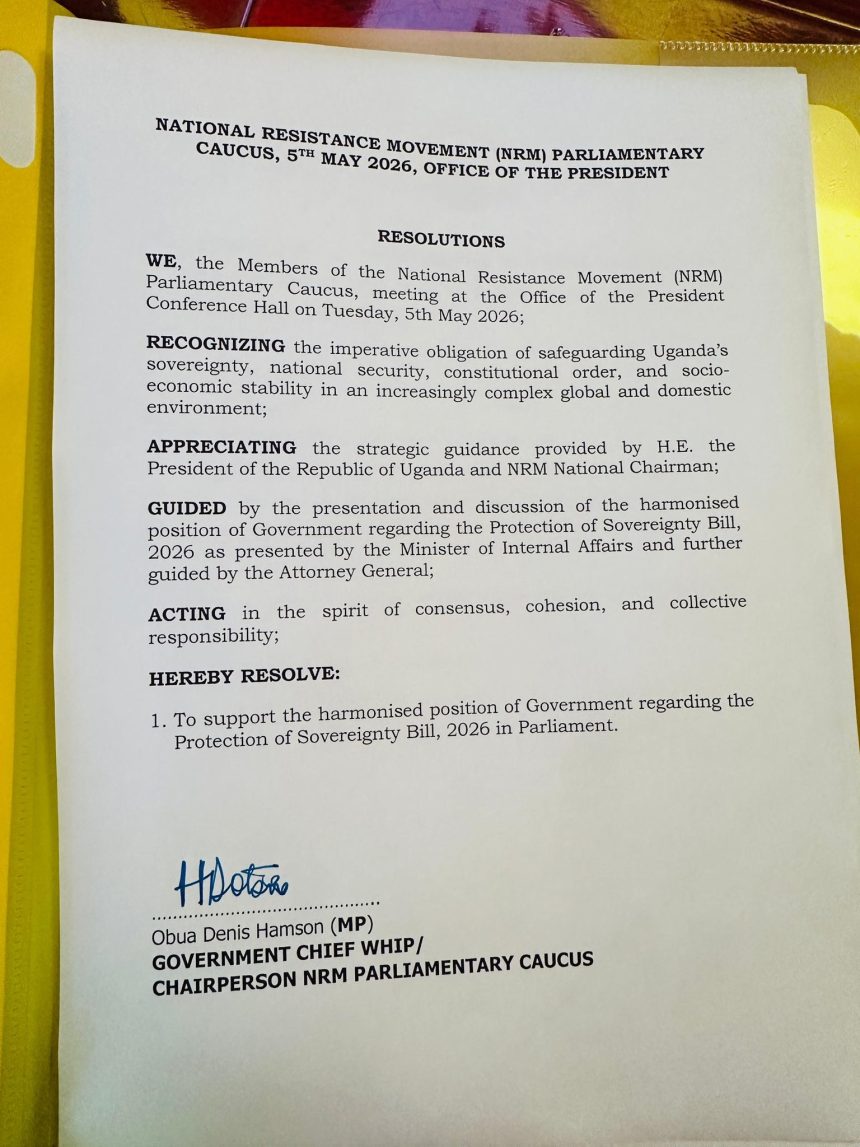 NRM Parliamentary Caucus Resolves To Support Protection Of Sovereignty Bill 2026