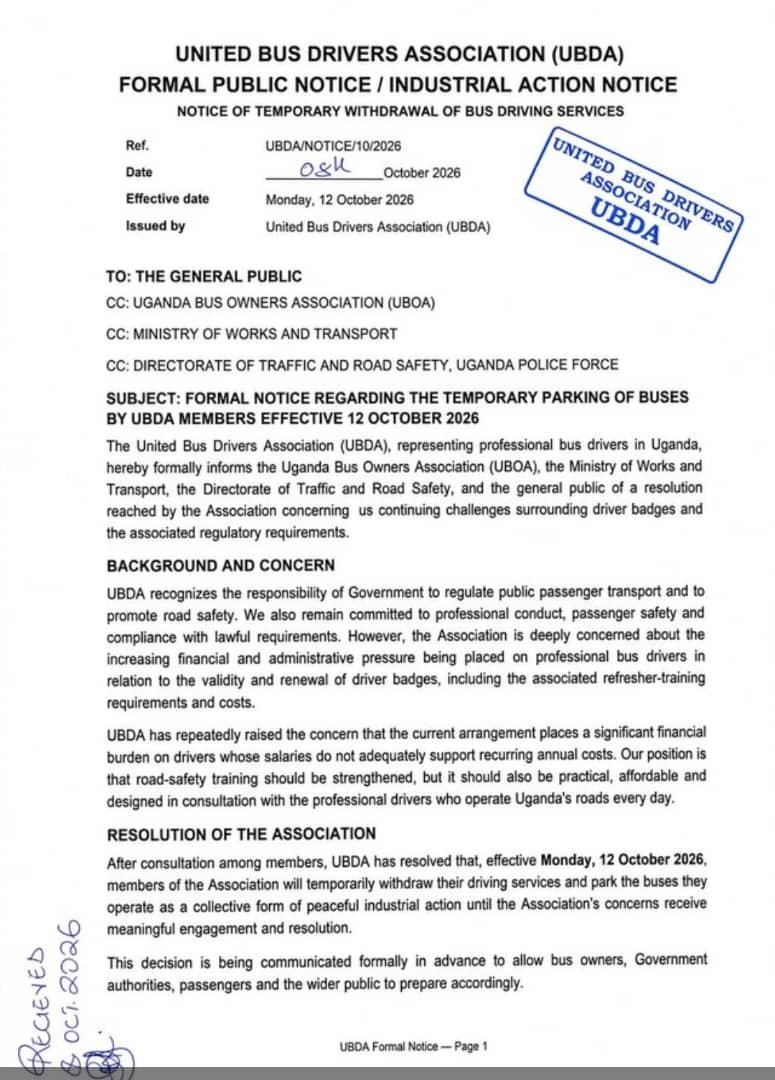 UBDA Resolves To Temporarily Withdraw Driving Services Over Driver Badge Concerns